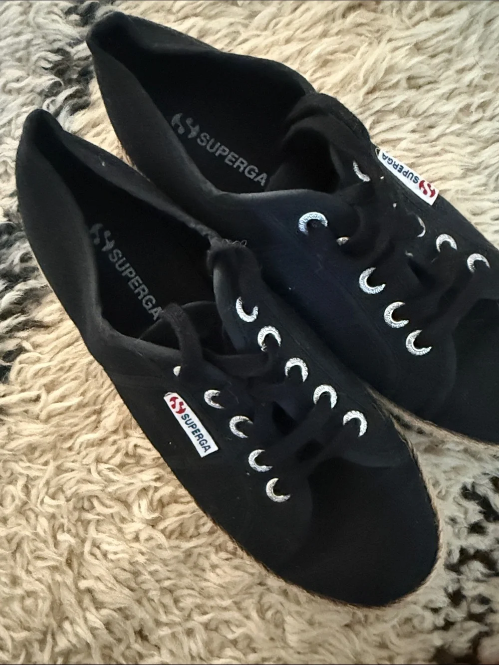 Superga Black Canvas Espadrille Lace-Up Sneakers